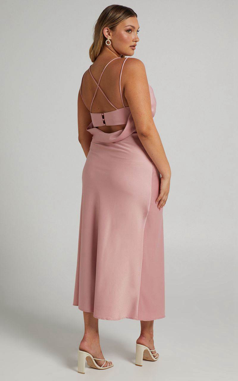 Showpo Soft Petal Midi Dress - Cowl Crossover Back Dress Blush | IAGBQE140