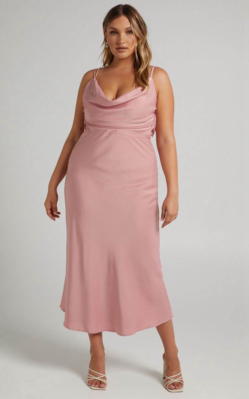 Showpo Soft Petal Midi Dress - Cowl Crossover Back Dress Blush | IAGBQE140