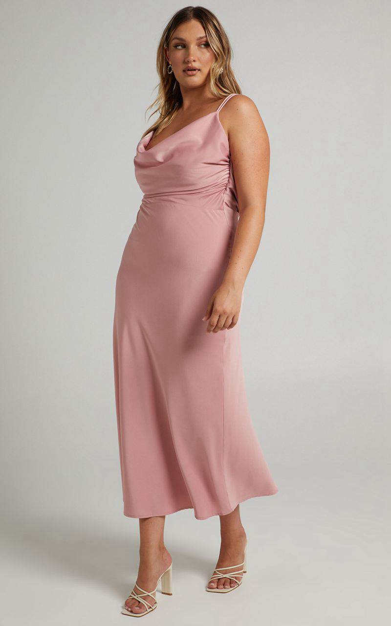 Showpo Soft Petal Midi Dress - Cowl Crossover Back Dress Blush | IAGBQE140