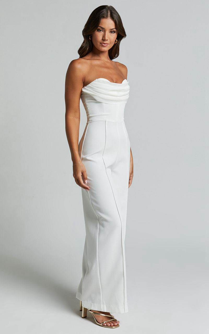 Showpo Stacey Jumpsuit - Strapless Cowl Wide Leg Jumpsuit Off White | IFZXRH238