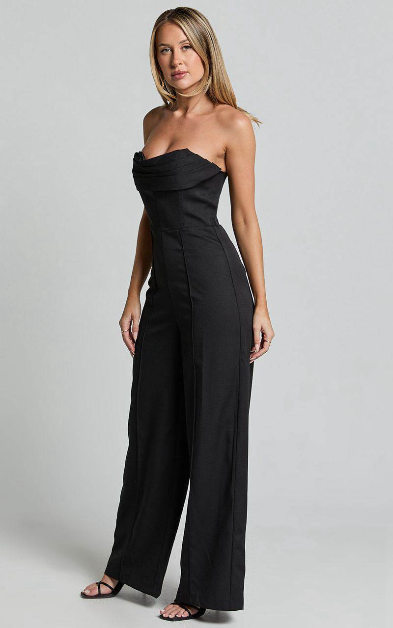 Showpo Stacey Jumpsuit - Strapless Cowl Wide Leg Jumpsuit Black | XTPIGQ954