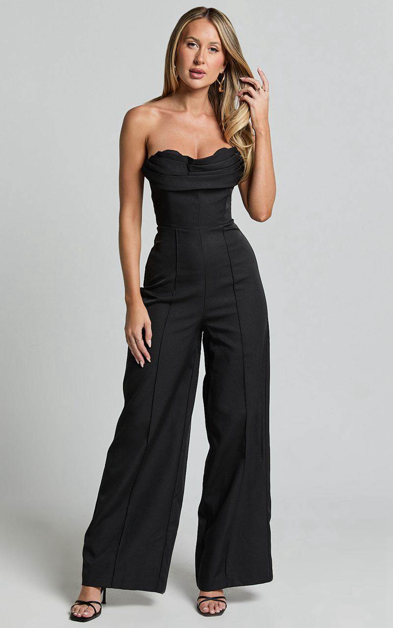 Showpo Stacey Jumpsuit - Strapless Cowl Wide Leg Jumpsuit Black | XTPIGQ954