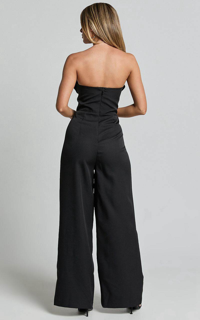 Showpo Stacey Jumpsuit - Strapless Cowl Wide Leg Jumpsuit Black | XTPIGQ954