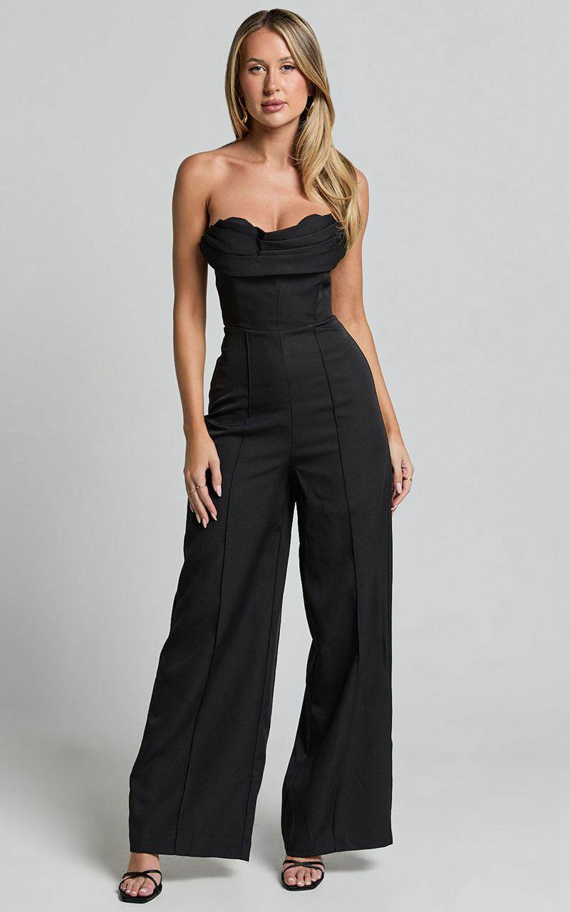 Showpo Stacey Jumpsuit - Strapless Cowl Wide Leg Jumpsuit Black | XTPIGQ954