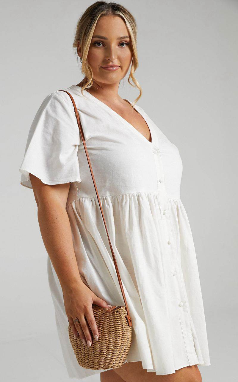 Showpo Staycation Mini Dress - Smock Button Up Dress White | EJXYHR810