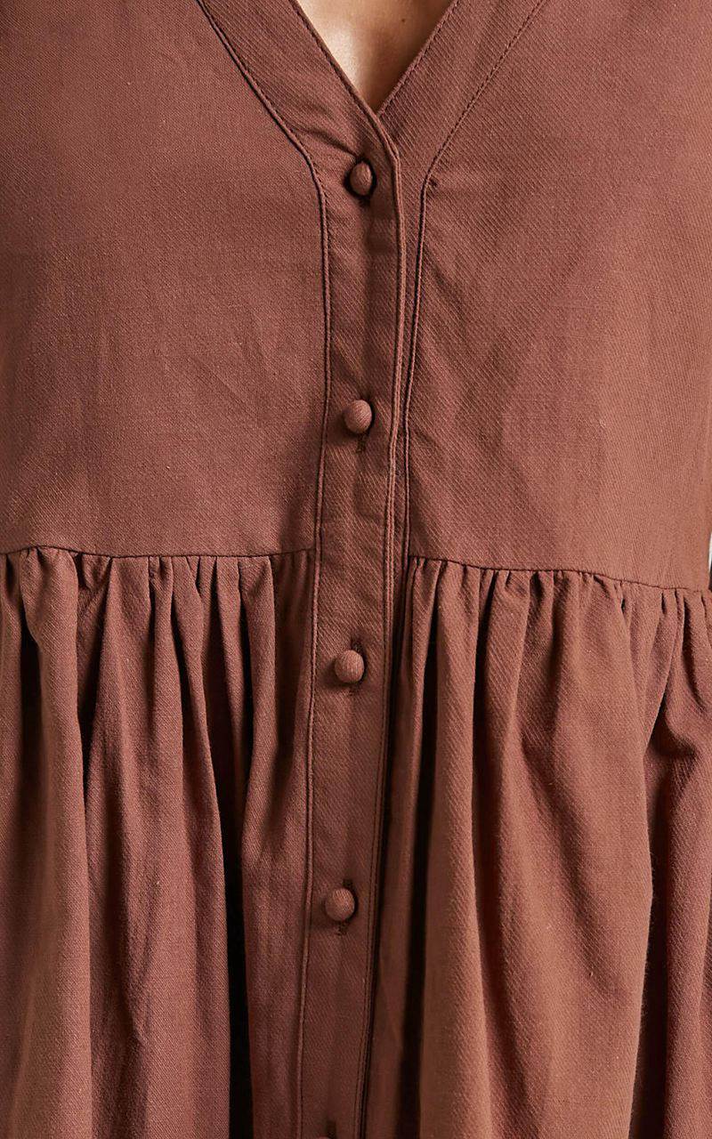 Showpo Staycation Mini Dress - Smock Button Up Dress Chocolate | CVLWIG130