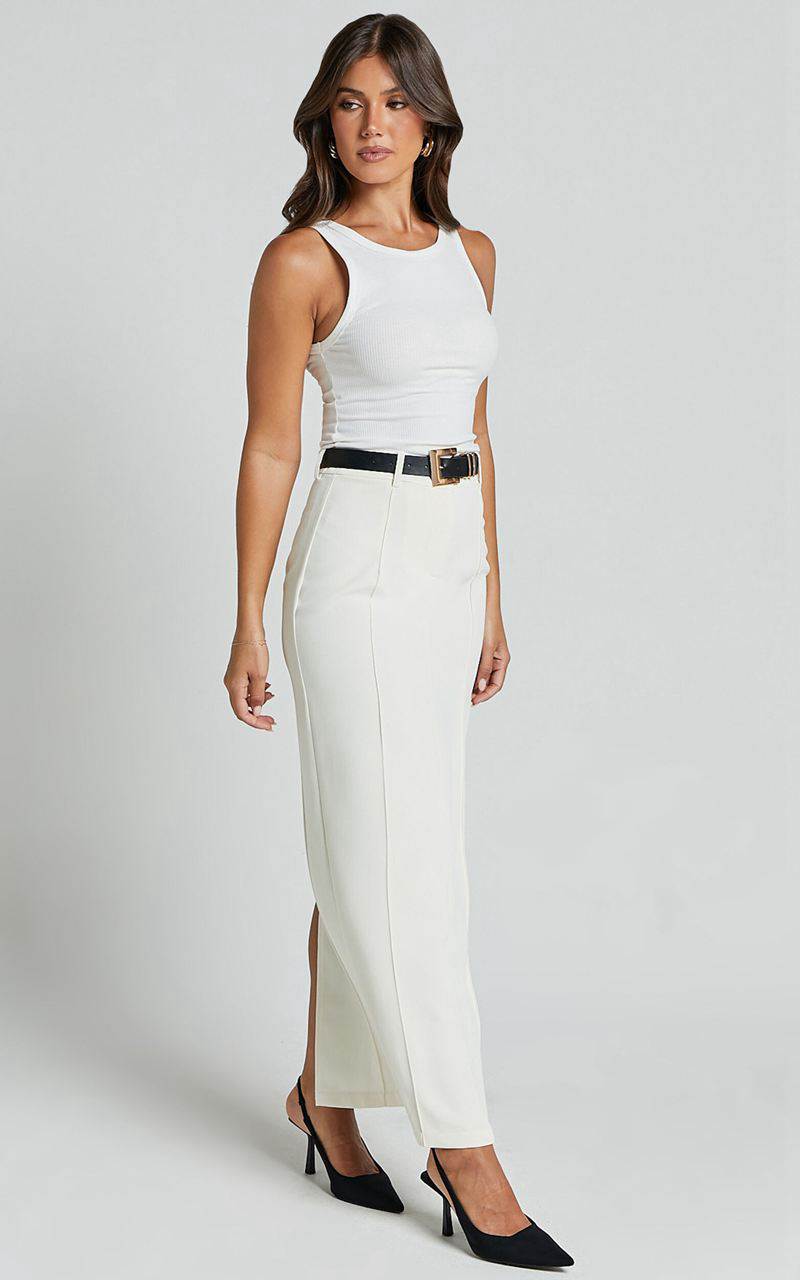 Showpo Stella Maxi Skirt - High Waisted Pencil Skirt Stone | FMPKEO691