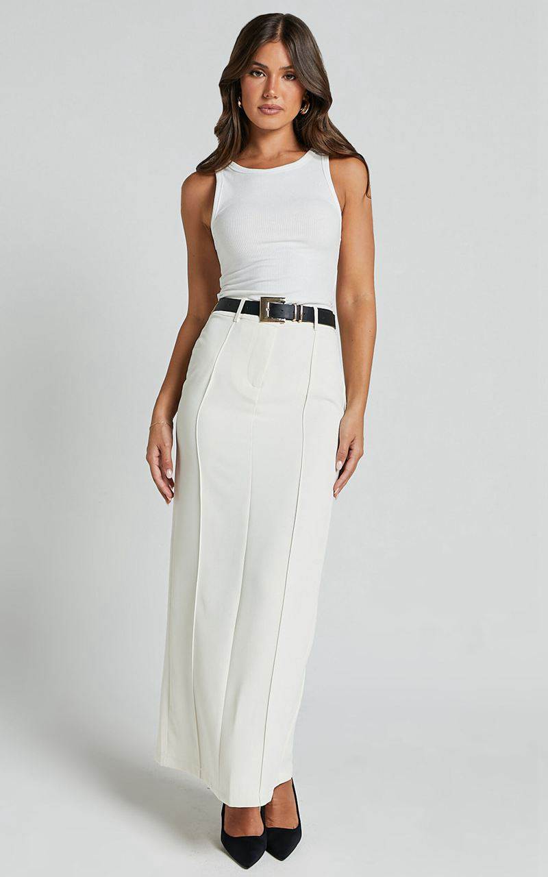 Showpo Stella Maxi Skirt - High Waisted Pencil Skirt Stone | FMPKEO691