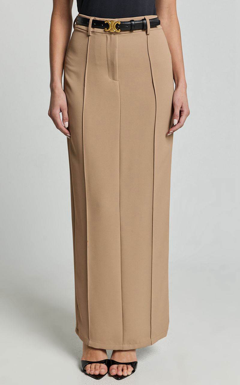 Showpo Stella Maxi Skirt - High Waisted Pencil Skirt Tan | KYQSVZ253