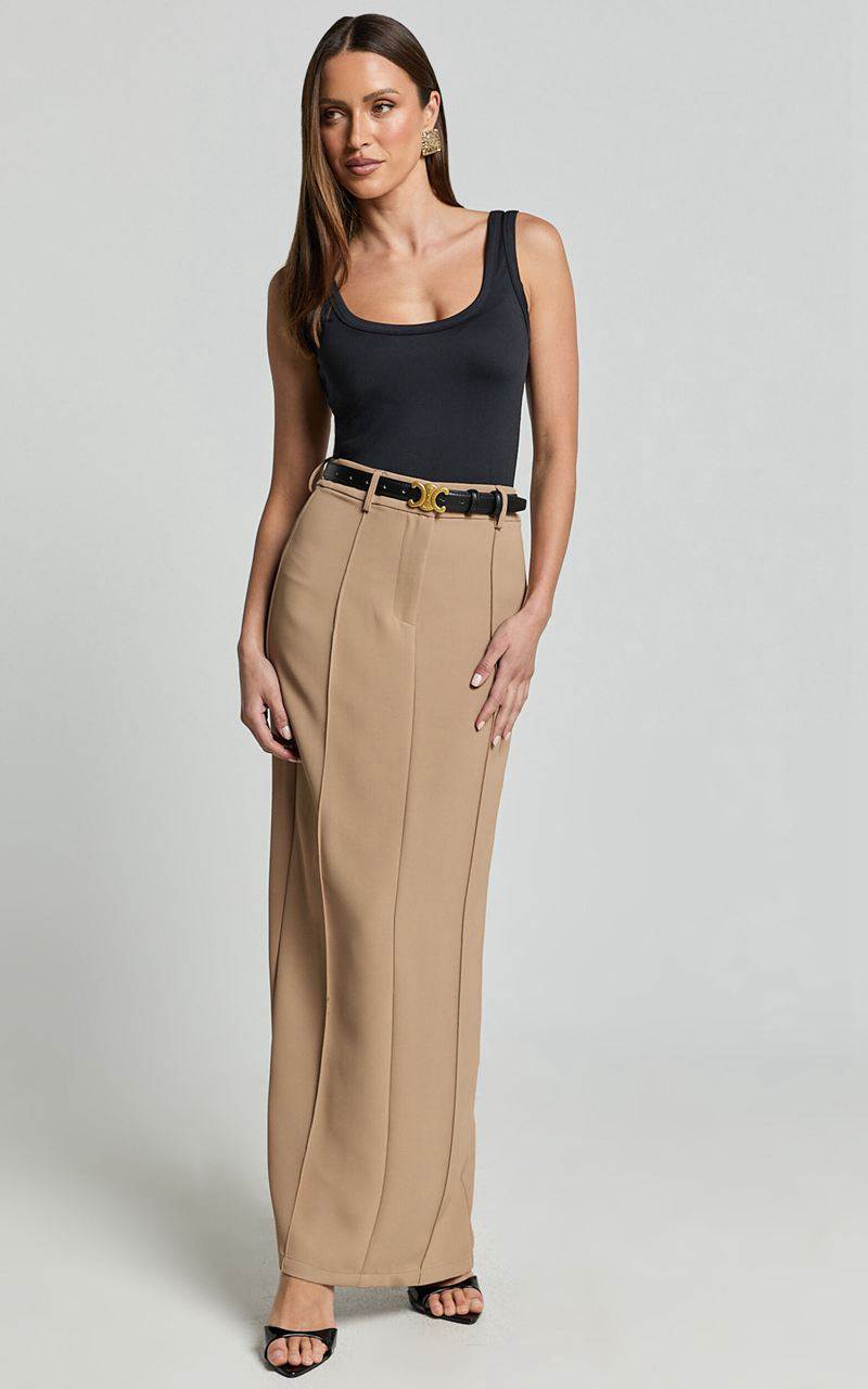 Showpo Stella Maxi Skirt - High Waisted Pencil Skirt Tan | KYQSVZ253