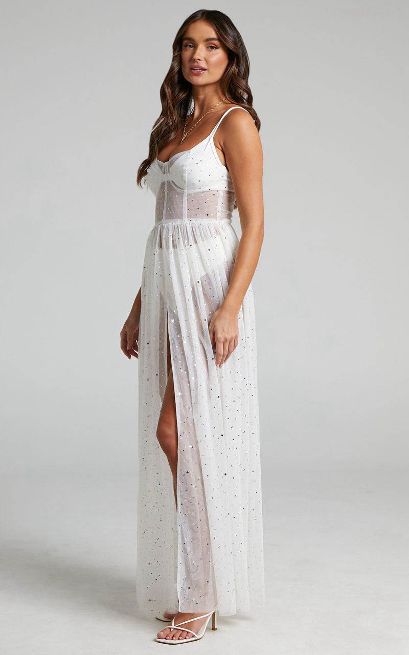 Showpo Stunning View Maxi Dress - Bodice Sheer Dress White Mesh | GWJLFR520