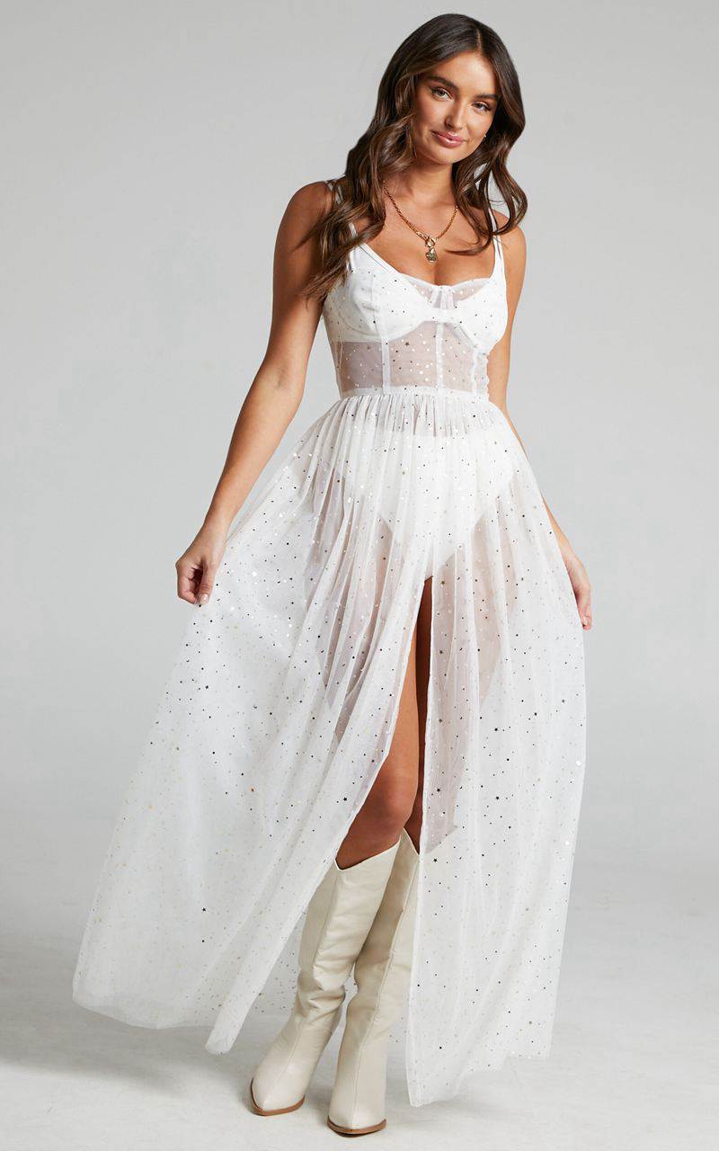 Showpo Stunning View Maxi Dress - Bodice Sheer Dress White Mesh | GWJLFR520