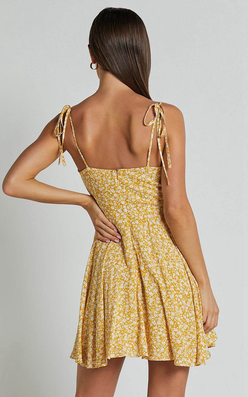 Showpo Summer Jam Mini Dress - Strappy Slip Dress Yellow Floral | KSRMGC960