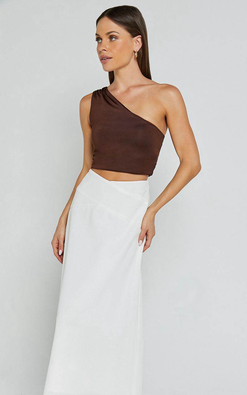 Showpo Sundry Midi Skirt - Linen Look High Waisted Cross Front Detail Skirt Off White | PEQWML982