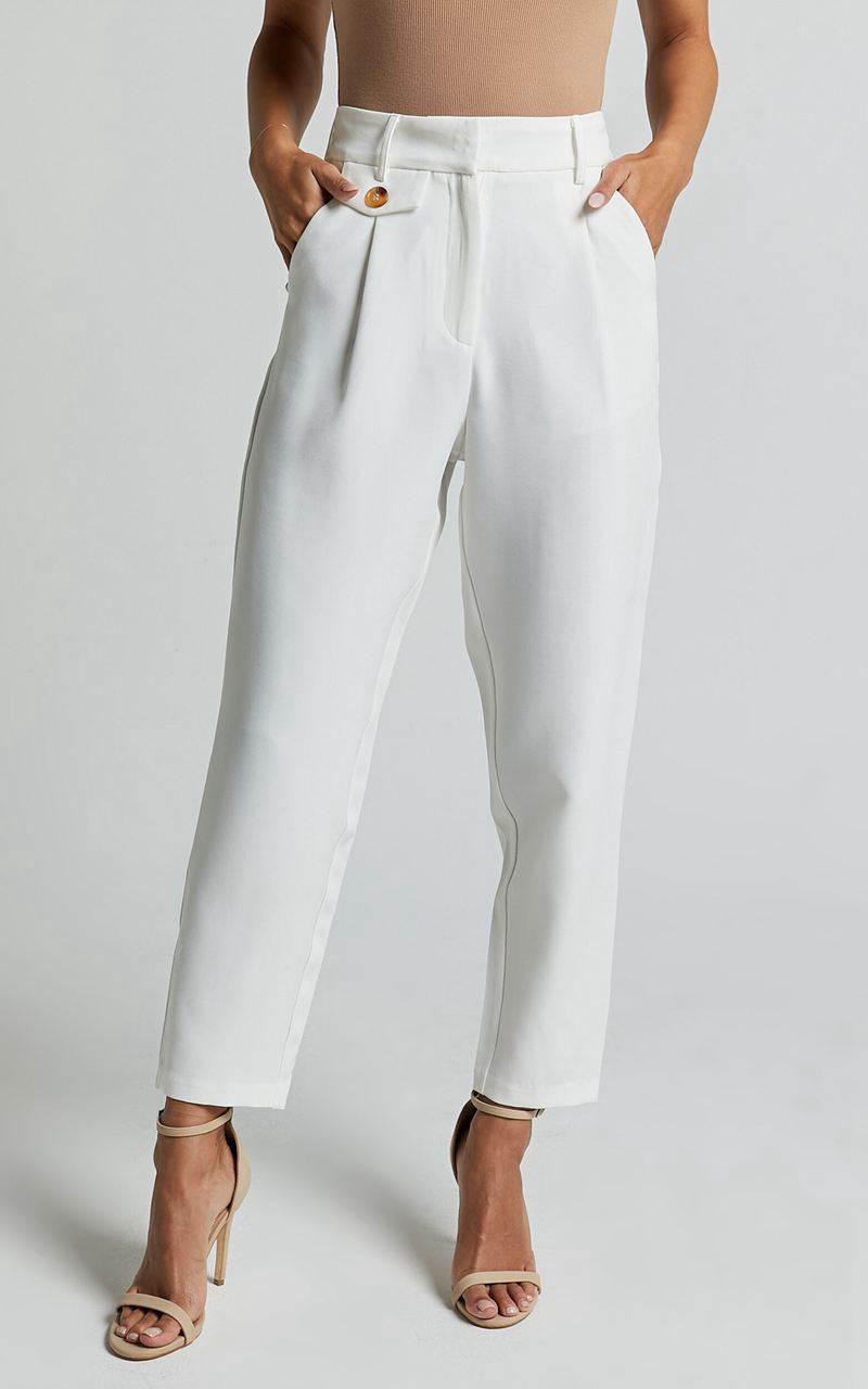 Showpo Suri Cropped Pant - High Waisted Tapered Tailored Pant With Pocket Detail White | VUYMLA572