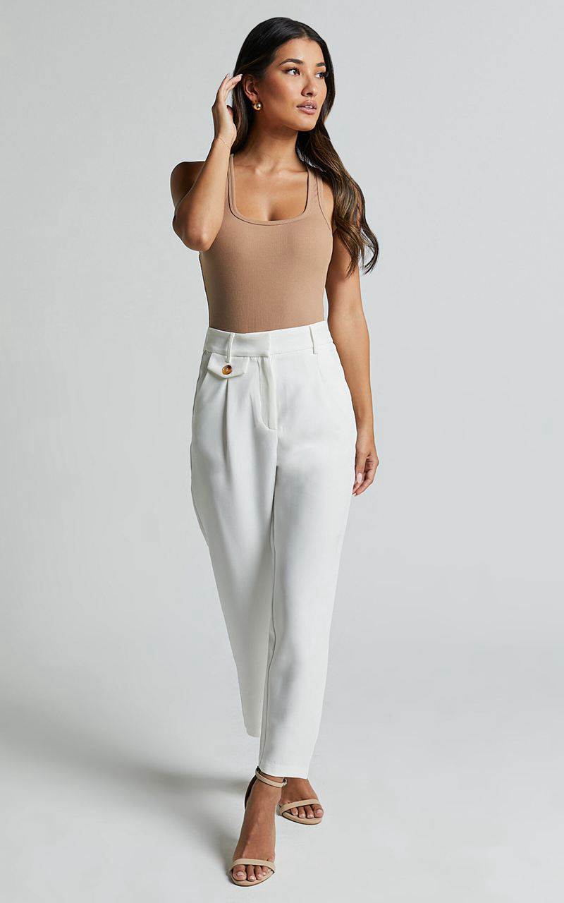 Showpo Suri Cropped Pant - High Waisted Tapered Tailored Pant With Pocket Detail White | VUYMLA572