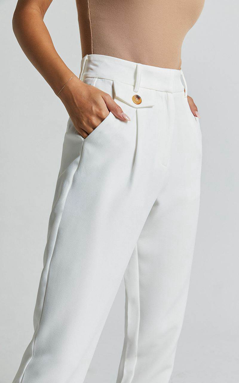 Showpo Suri Cropped Pant - High Waisted Tapered Tailored Pant With Pocket Detail White | VUYMLA572