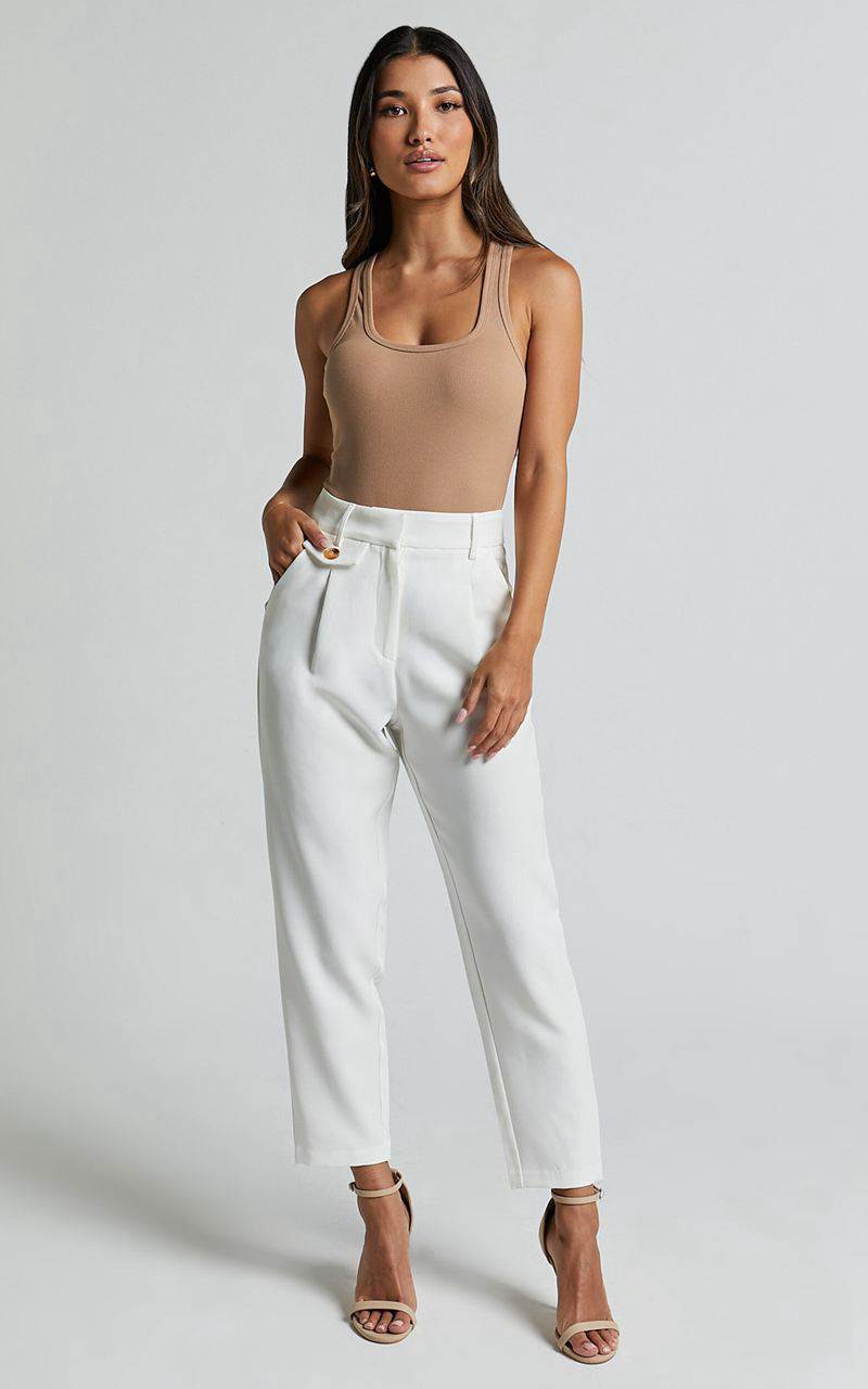 Showpo Suri Cropped Pant - High Waisted Tapered Tailored Pant With Pocket Detail White | VUYMLA572