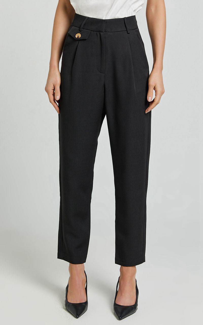 Showpo Suri Cropped Pant - High Waisted Tapered Tailored Pant With Pocket Detail Black | WUMVPT316