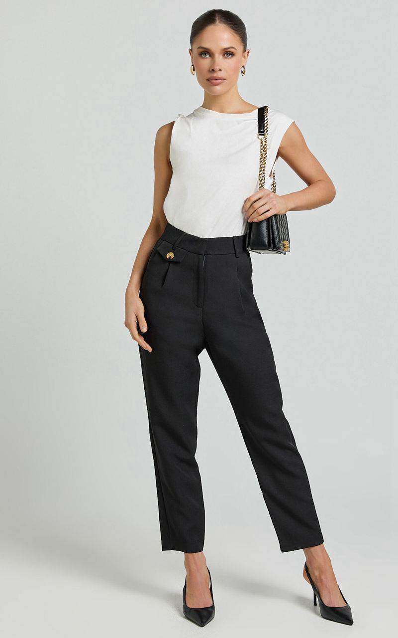 Showpo Suri Cropped Pant - High Waisted Tapered Tailored Pant With Pocket Detail Black | WUMVPT316