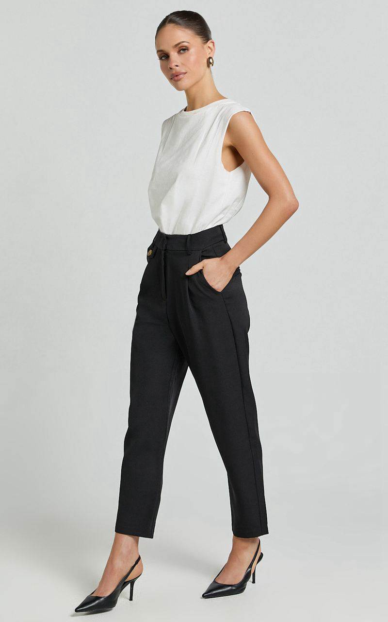 Showpo Suri Cropped Pant - High Waisted Tapered Tailored Pant With Pocket Detail Black | WUMVPT316