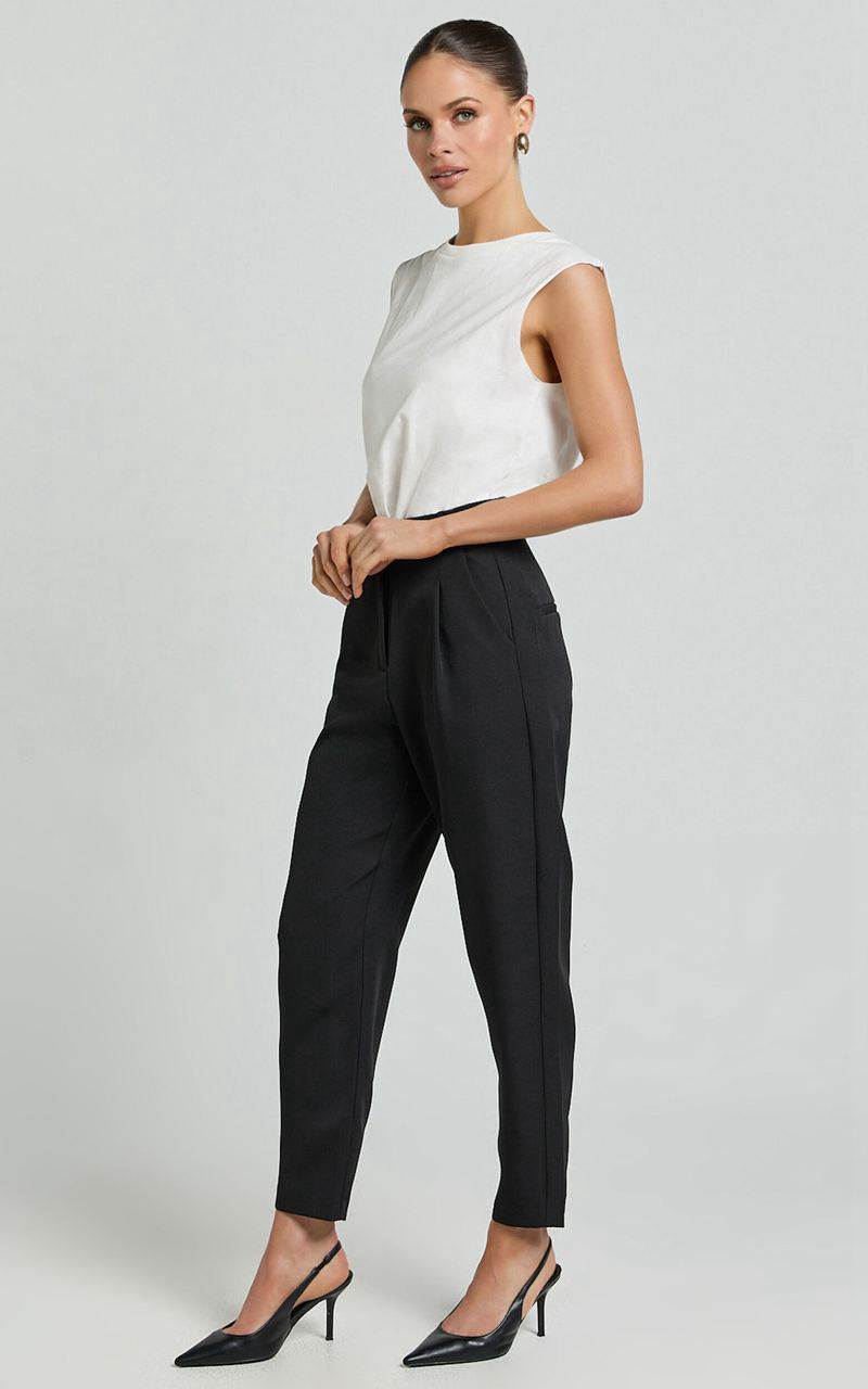 Showpo Suri Cropped Pant - High Waisted Tapered Tailored Pant With Pocket Detail Black | WUMVPT316