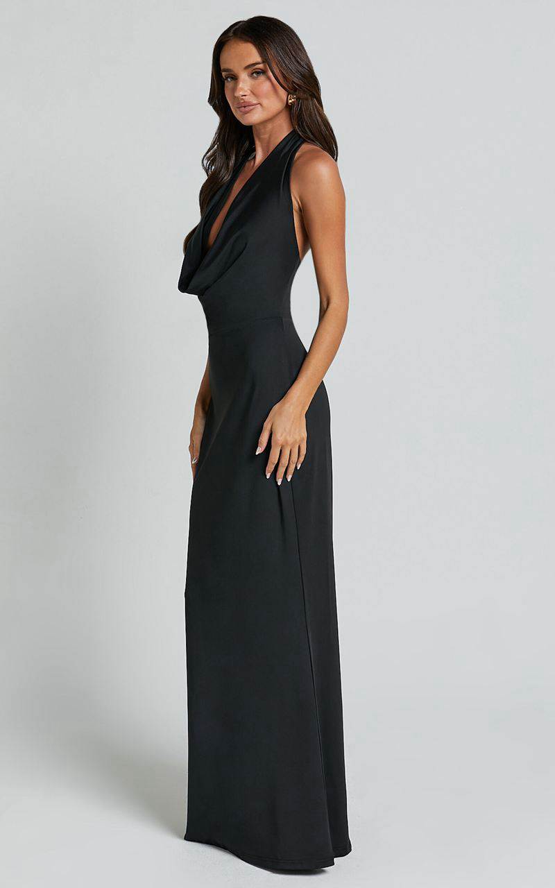 Showpo Sylvana Maxi Dress - Cowl Halter Neck Bodycon Dress Black | WNTAVK468