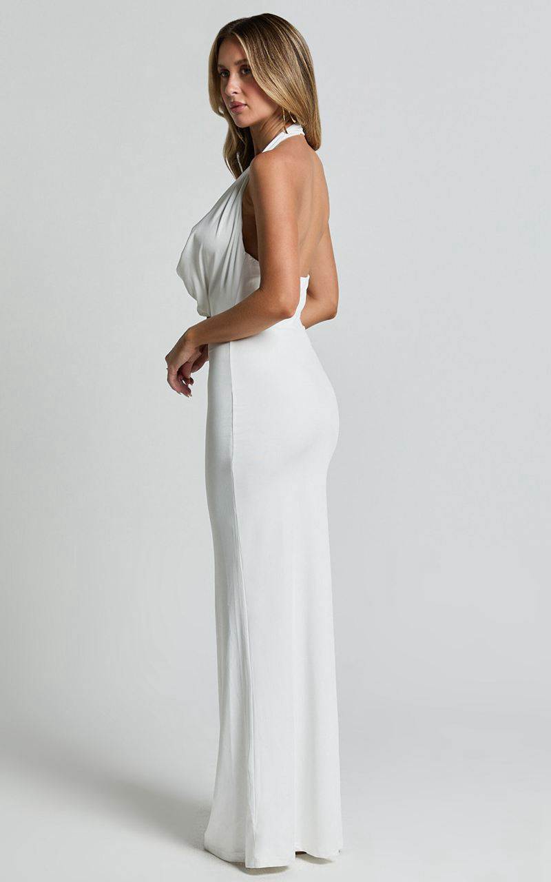 Showpo Sylvana Maxi Dress - Cowl Halter Neck Bodycon Dress White | NAJQSO058