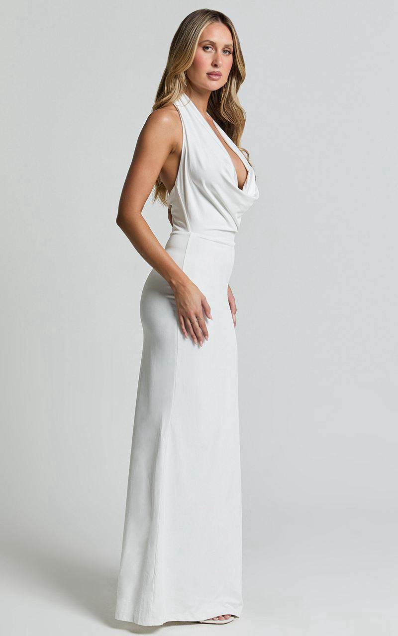 Showpo Sylvana Maxi Dress - Cowl Halter Neck Bodycon Dress White | NAJQSO058