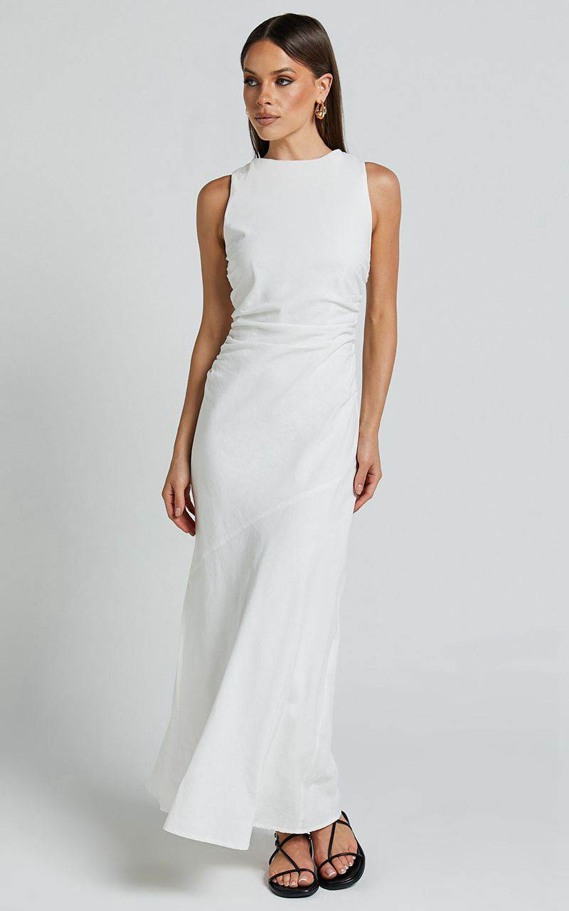 Showpo Sylvie Midi Dress - High Neck Flare Dress White | LQFDNT731