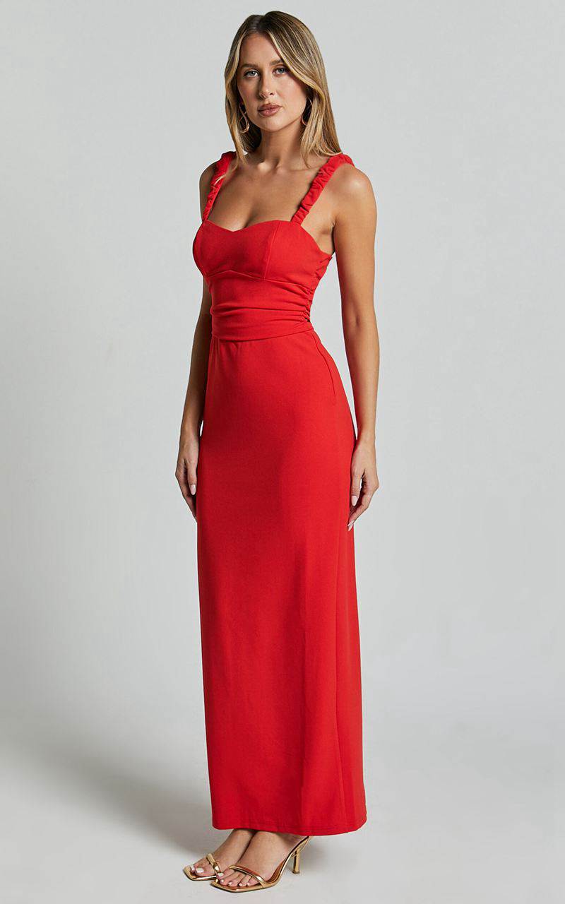 Showpo Tahlia Midi Dress - Sweetheart Ruched Dress Red | DWITGX470