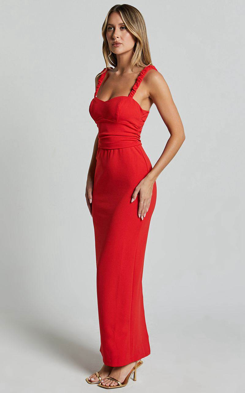 Showpo Tahlia Midi Dress - Sweetheart Ruched Dress Red | DWITGX470