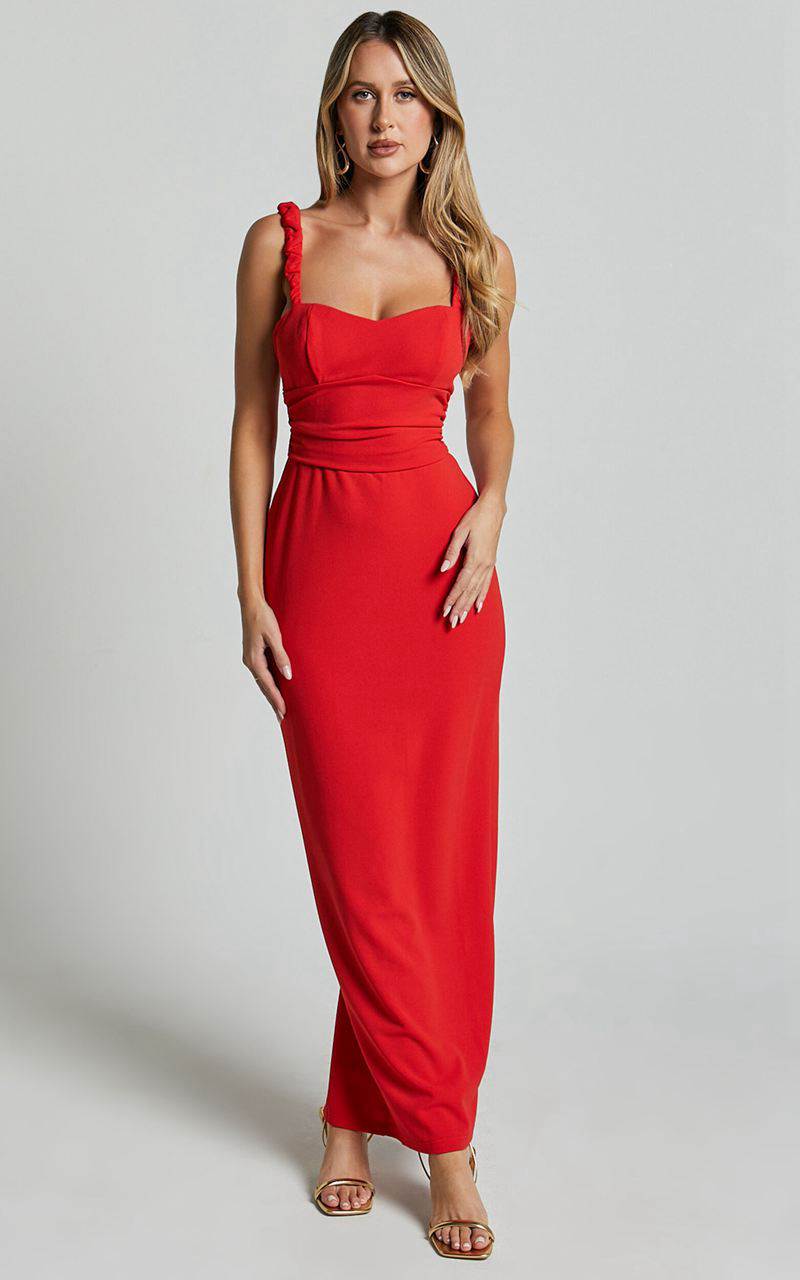 Showpo Tahlia Midi Dress - Sweetheart Ruched Dress Red | DWITGX470