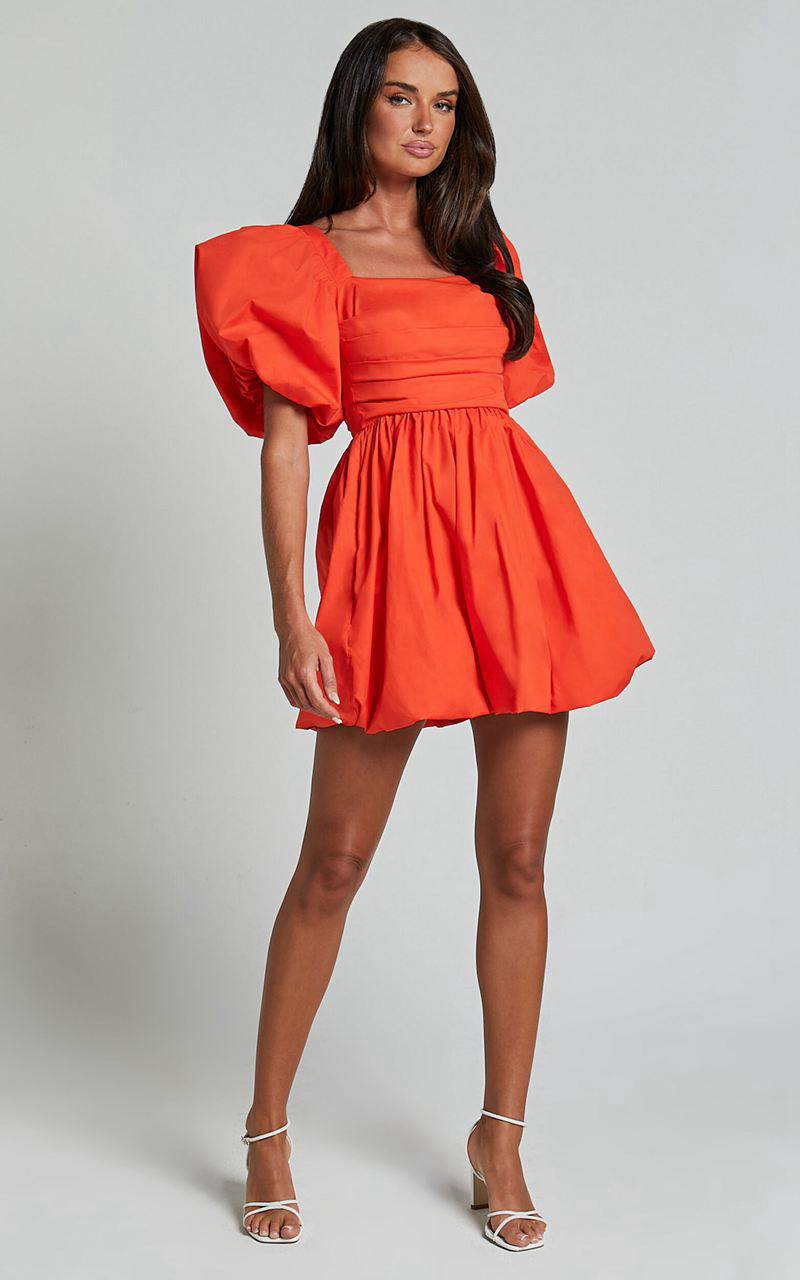 Showpo Tamara Mini Dress - Short Puff Sleeve Ruched Dress Orange | MXPNWQ687