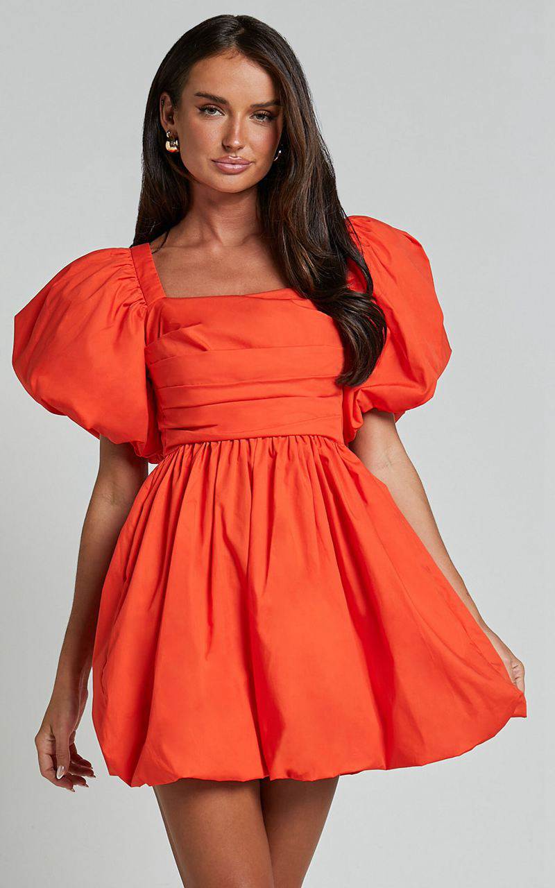 Showpo Tamara Mini Dress - Short Puff Sleeve Ruched Dress Orange | MXPNWQ687