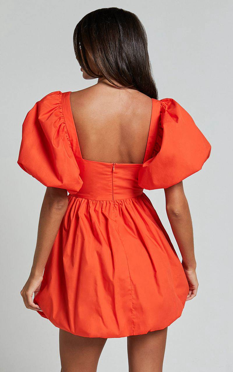 Showpo Tamara Mini Dress - Short Puff Sleeve Ruched Dress Orange | MXPNWQ687