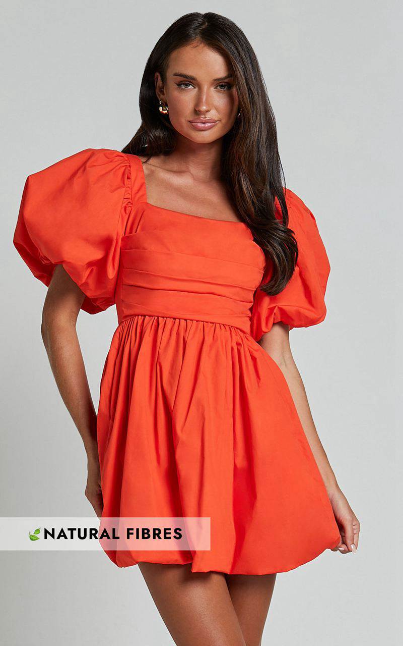 Showpo Tamara Mini Dress - Short Puff Sleeve Ruched Dress Orange | MXPNWQ687