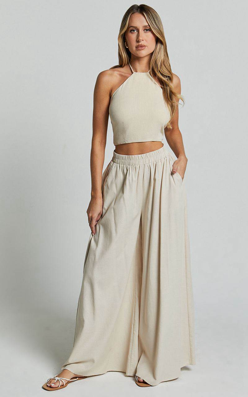 Showpo Tamara Pants - High Elasticated Waist Wide Leg Pants Natural | VQGEIH609