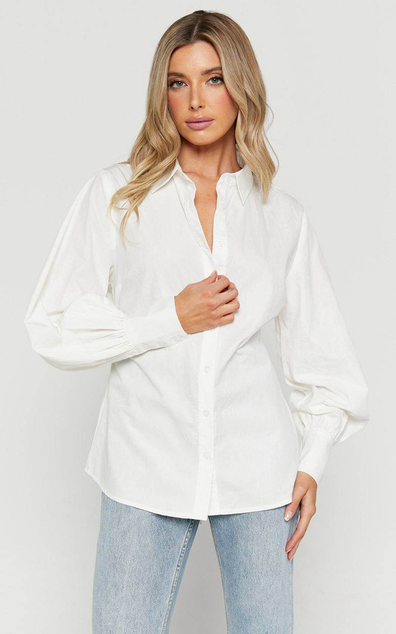 Showpo Tansu Long Sleeve Tie Back Shirt White | ISXDQE965