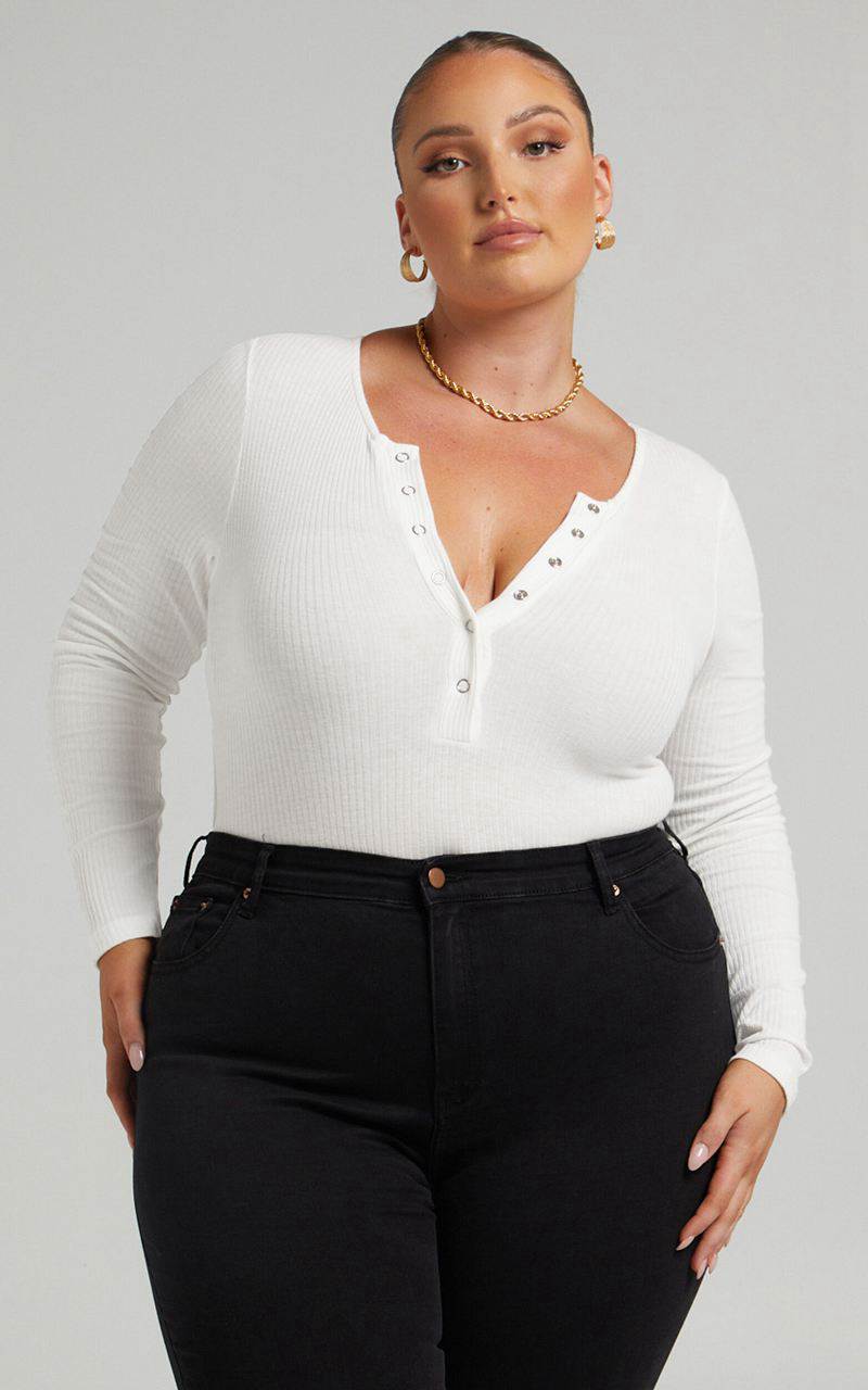 Showpo Tatem Bodysuit - Long Sleeve Button Front Bodysuit White | ZWKNXB924