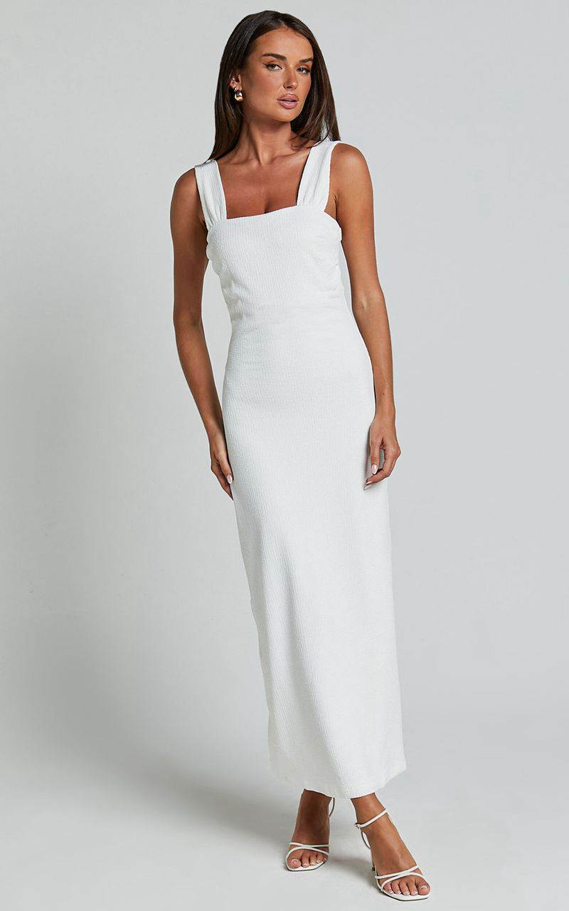 Showpo Tayla Midi Dress - Ruched Bust Bodycon Dress White | FHUKIV296