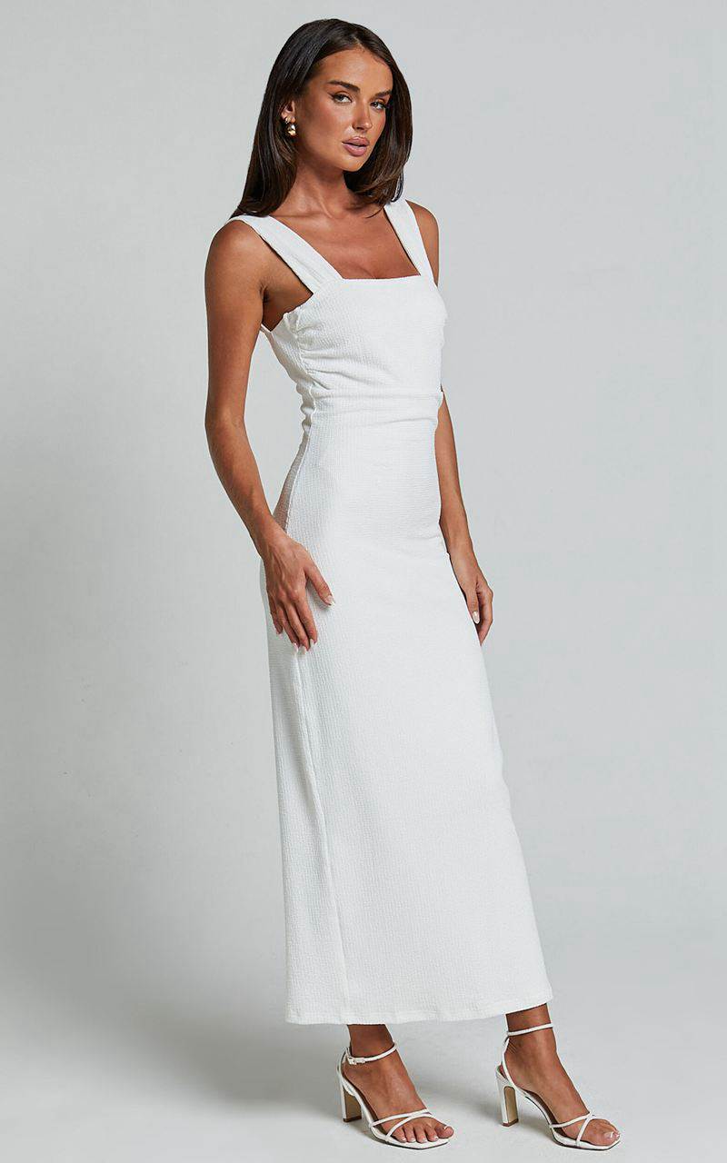 Showpo Tayla Midi Dress - Ruched Bust Bodycon Dress White | FHUKIV296