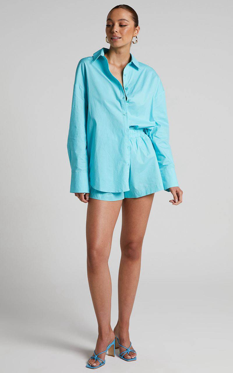 Showpo Terah Shirt - Button Up Shirt Aqua Blue | XJAYQV096