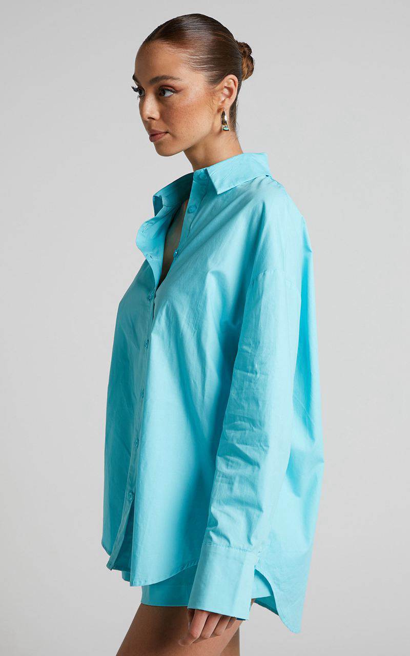 Showpo Terah Shirt - Button Up Shirt Aqua Blue | XJAYQV096