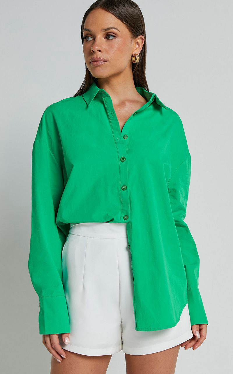 Showpo Terah Shirt - Button Up Shirt Green | GJEMTV682