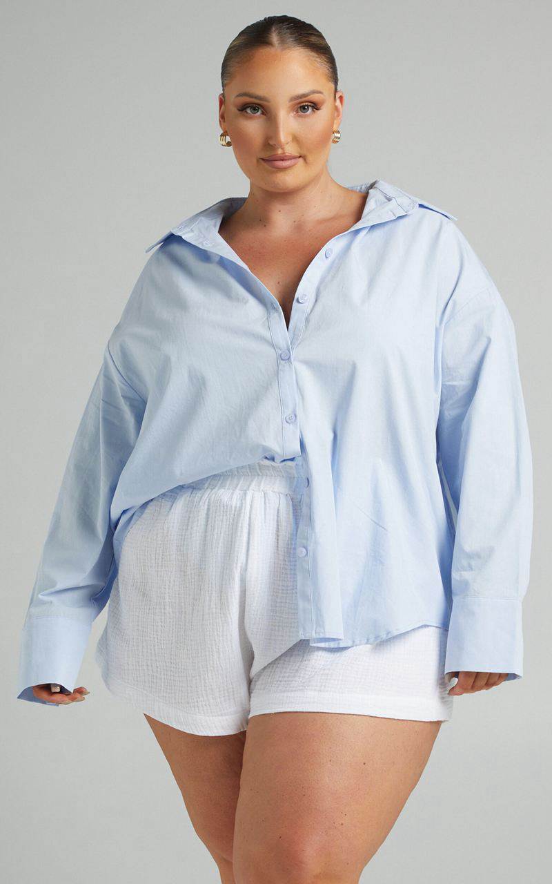 Showpo Terah Shirt - Button Up Shirt Icy Blue | VJIFKO169