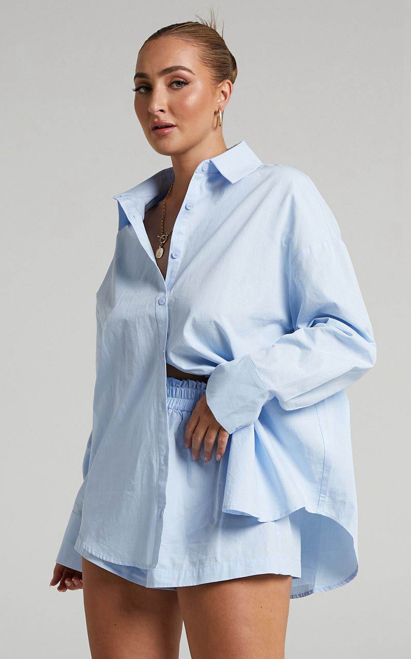 Showpo Terah Shirt - Button Up Shirt Icy Blue | VJIFKO169