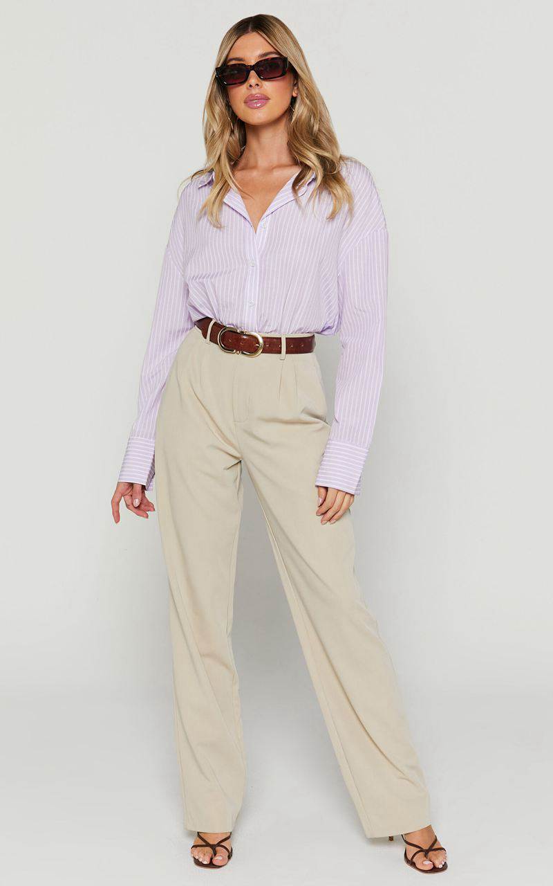 Showpo Terah Shirt - Button Up Shirt Lilac Stripe | BIADOU970