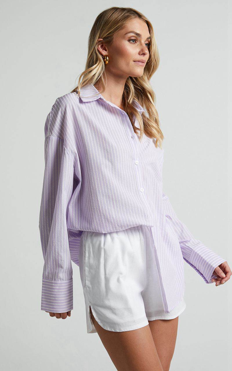 Showpo Terah Shirt - Button Up Shirt Lilac Stripe | BIADOU970