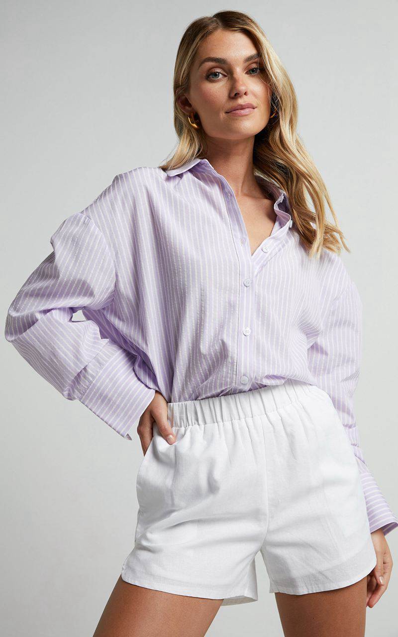 Showpo Terah Shirt - Button Up Shirt Lilac Stripe | BIADOU970